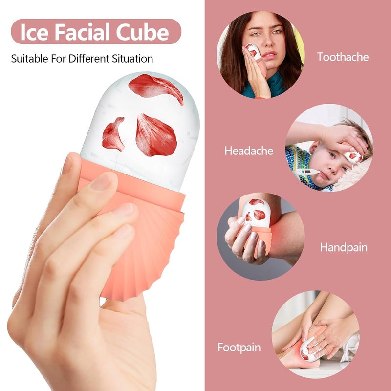 ZPU 2pcs Ice Roller for Face and Eye, Silicone Ice Facial Roller Ice Holder, Face Ice Mold Skin Care, Face Icers Reusable Ice Cube Roller for Shrink Pores Anti Wrinkle Reduce Puffiness, Pink Green - Image 4
